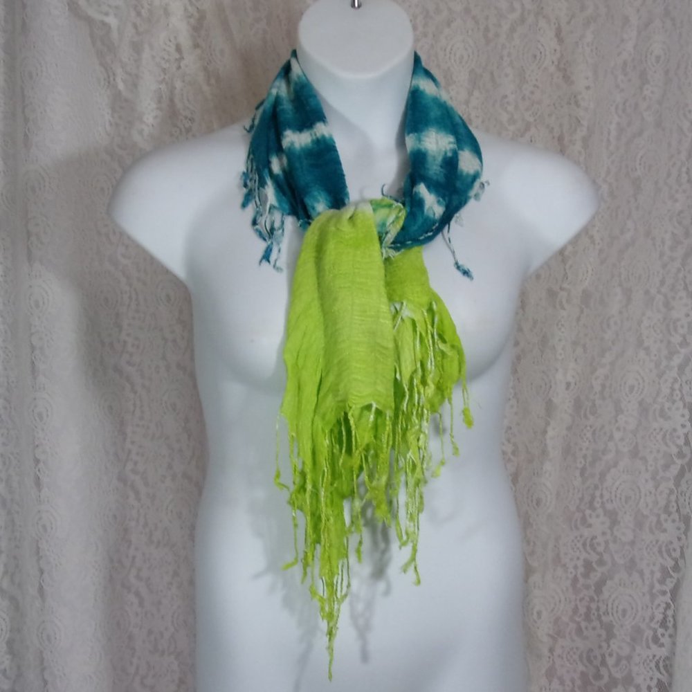 Tie Dyed Scarf with Pucker design stretch Teal and Lime